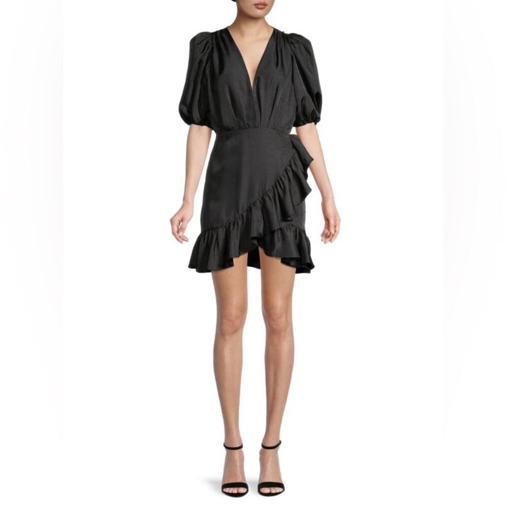 Ronny Kobo Puff Sleeve Mini Dress‎ Black Medium New